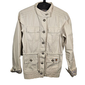 Carhartt Jacket Womens Medium Khaki Tan Floral Utility Field Ripstop Work Coat